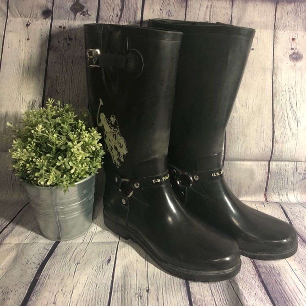U.S. Polo Assn. Black Rubber Boots size 8.5